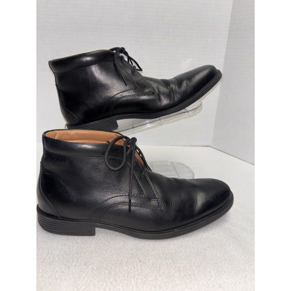Sz 9 Clarks Collection Black Dress High Top Leather Boots Shoes 15770 Lace EUC